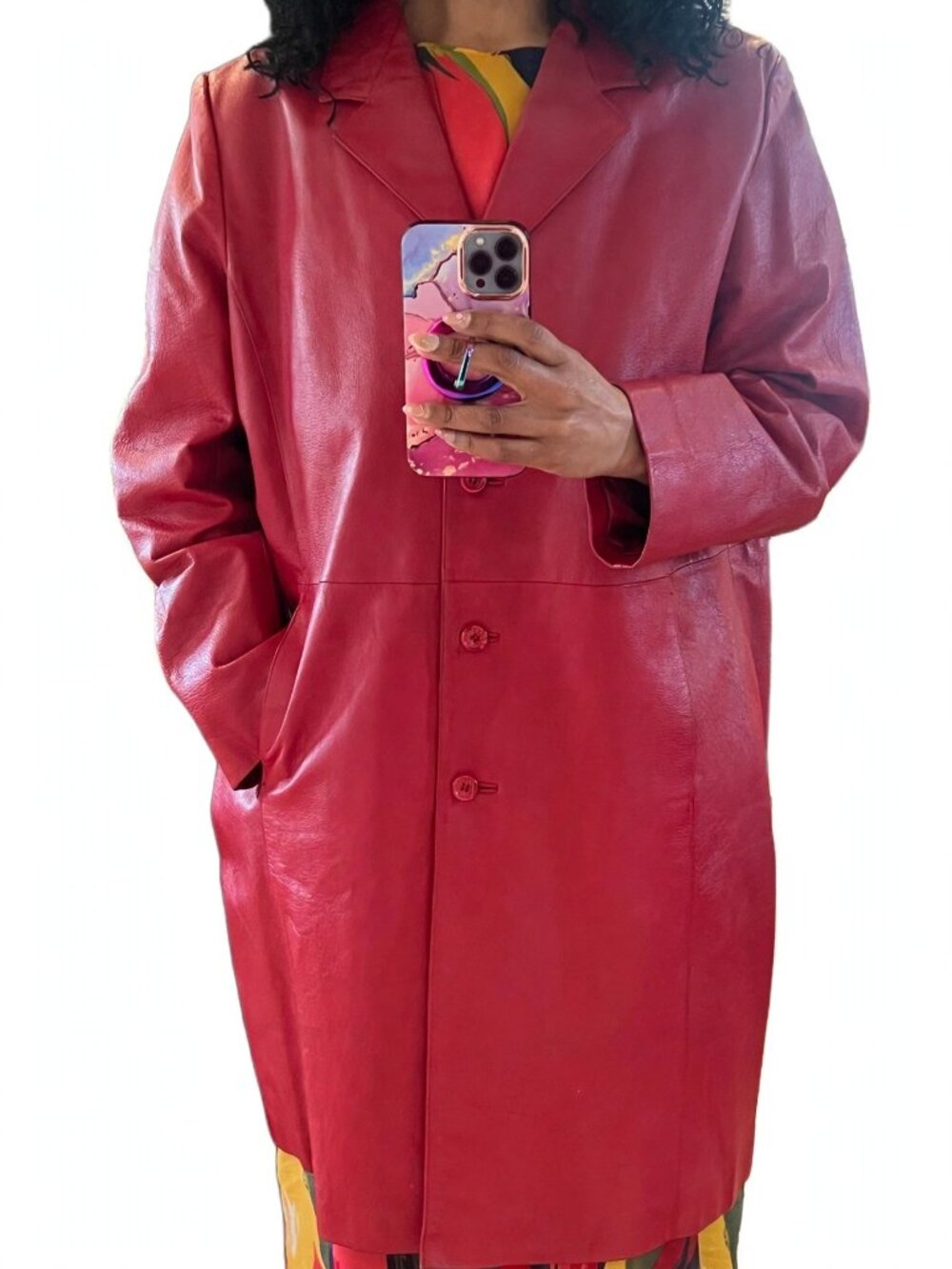 Via Accenti Red Genuine Leather Trench Coat 22W Button Front - Picture 6 of 8
